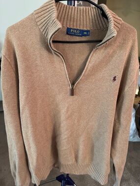 Polo by Ralph Lauren Men's Tan Quarter-Zip Sweater